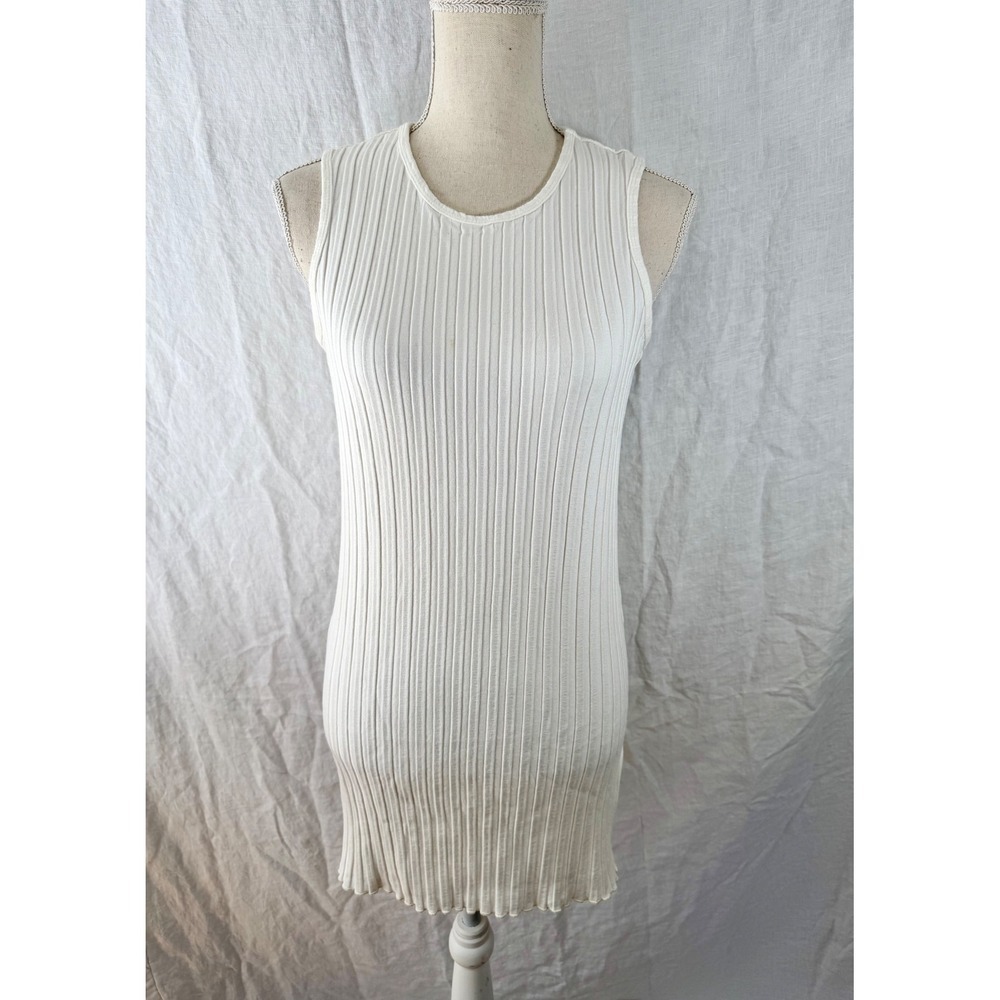 Simon Miller Aukai Tank Top Womens White Ribbed Crew Neck Side Slit Small